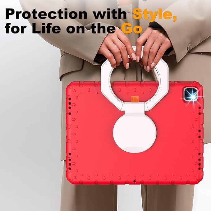 for iPad Pro 12.9 Case 6th/5th/4th/3rd Generation with 360° Rotating Stand & Pencil Holder, Heavy Duty Cute Cover for iPad Pro 12.9 inch 2022/2021/2020/2018, Red