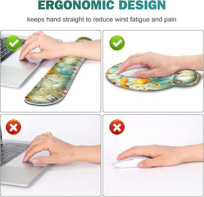 Gaming Mouse Pad, Large Desk Mat, Cute Desk Pad Protector, 4in1 XXL Mousepad + Keyboard Wrist Rest+Mouse Wrist Rest+Coaster Set with Ergonomic Desk Pad for Home Office PC Computer, Yellow Flowers