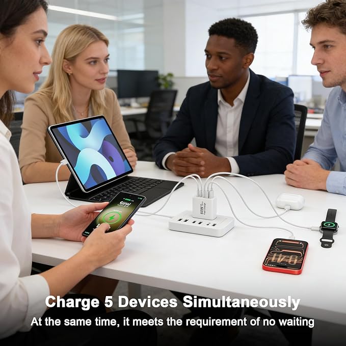 iPhone 17 16 15 Charger Fast Charging, 2 Pack 60W 5-Port USB C Fast Wall Charger Block Multiport Type C Brick Plug Adapter & 6FT Type C Charging Cable Cord for iPhone 17 16 15 Pro Max, MacBook, Galaxy