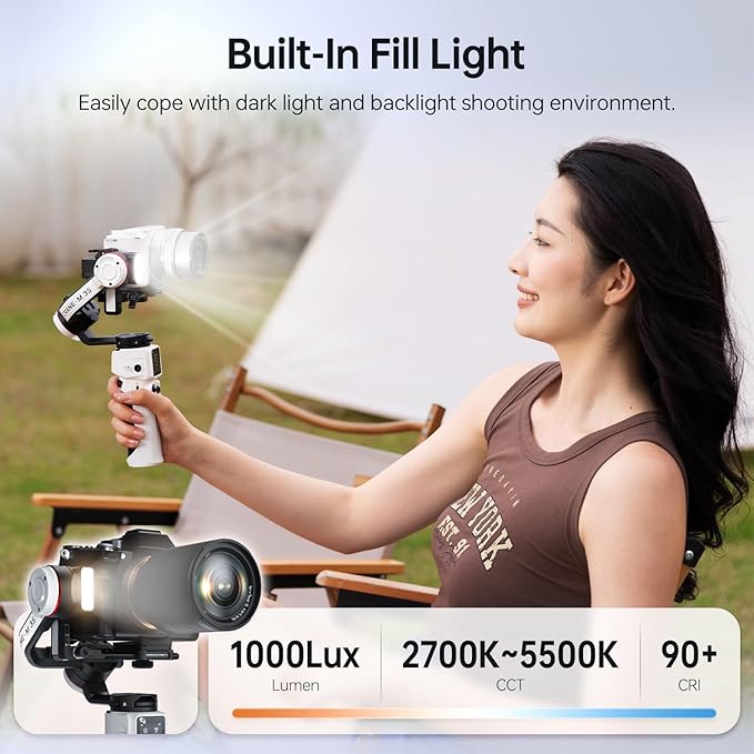 ZHIYUN Crane M3S [Office], 3-axis Lightweight Camera Gimbal Stabilizer for Mirrorless, Smartphone, GoPro Action Camera, 1.22" Color Screen, Bluetooth Control, Fill Light, Vertical Shooting