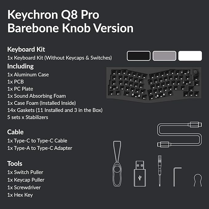 Keychron Q8 Pro QMK/VIA Programmable Custom Mechanical Keyboard, Wireless Bluetooth/Wired, 65% Alice Layout Ergonomic, Hot-Swappable, RGB Backlit Aluminum for Mac Windows Linux-Barebone Version