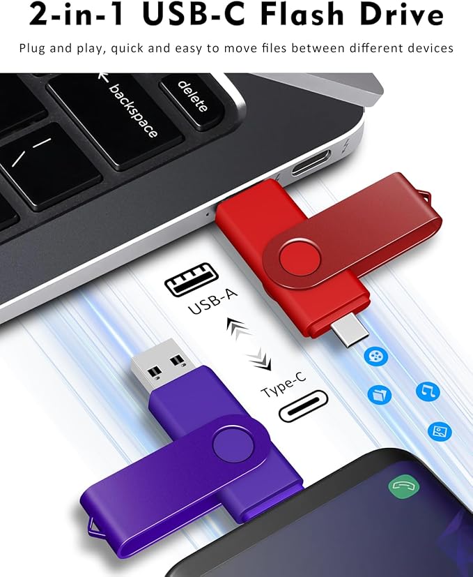 AreTop 4GB USB C Flash Drive 2 in 1 OTG USB 2.0 + Type C Memory Stick with Keychain Dual Type-C Thumb Drive Photo Stick Jump Drive for Android Smartphones, Computer, Tablet, PC, 20 Pack