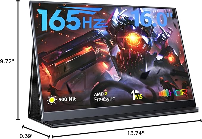 MAGICRAVEN 165Hz Portable Gaming Monitor, 16" 1920x1200 500 Nits Laptop Monitor, Second Computer Display with Speakers, Dual Screen Travel Monitor for PC Phone PS5/4 Xbox Switch