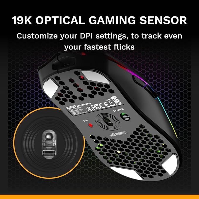 GLORIOUS Model O Classic Wireless PC Gaming Mouse - Low Latency, 19k DPI Sensor, Lightweight Honeycomb 69g, Customizable RGB, 100M Click Mechanical Switches, Programmable Buttons - Black
