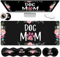 Gaming Mouse Pad, Large XXL Mouse Pad,Large Mouse Pad with Stitched Edge,Non-Slip Desk Pad Ergonomic Keyboard Wrist Rest Anime Mouse Pad Cute Dog Mom Floral Design Black Desk Mat for Computer Laptop