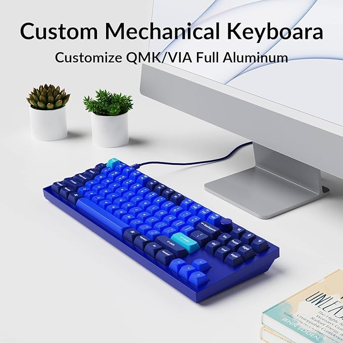 Keychron Q3 Wired Custom Mechanical Keyboard Knob Version, TKL Tenkeyless QMK/VIA Programmable Macro with Hot-swappable Gateron G Pro Red Switch Double Gasket Compatible with Mac Windows Linux (Blue)