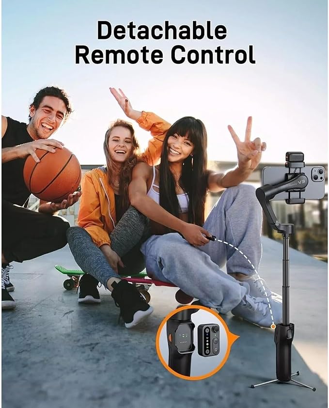 Hohem iSteady V3 Gimbal Stabilizer, Magnetic AI Tracking, Removable Remote, 3-Axis Smartphone Gimbal with Built-in Telescopic Rod and Tripod, Perfect for Content Creators (White)