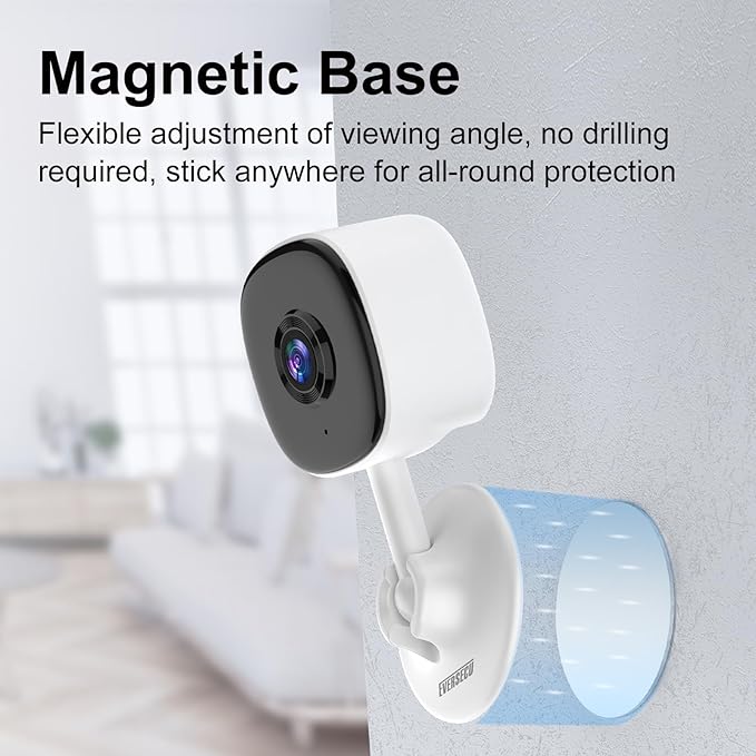 EVERSECU 2K Magnetic Security Camera for Home, Night Vision, Compact Pet Camera with Phone App, Motion Detection, 2-Way Audio, 2.4ghz WiFi Baby Monitor, Work with Alexa, Supports RTSP&ONVIF(4pack)