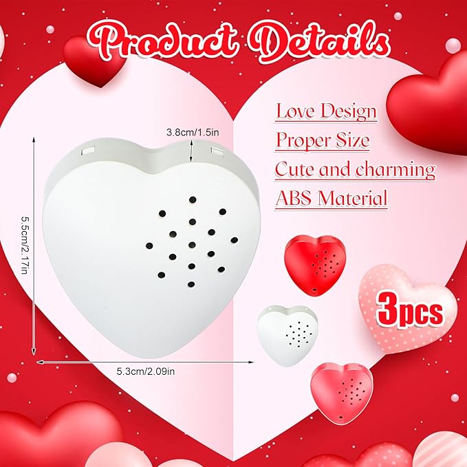 Copkim 3 Pcs 20 Seconds Valentine's Voice Recorder for Stuffed Animal Heart Shape Sound Recorder Push Button Recordable Device Sound Module for Gift Recording Voice Message (Red, White,Pink)