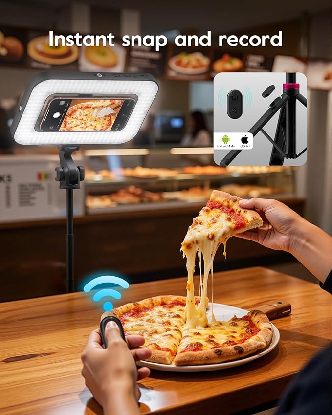Tripod for iPhone with Light, Portable 15W Ring Light with Stand and Phone Holder for Video Recording, 6000mAh Magnetic Phone Tripod with Light 2500K-9000K for Food Hunt,Mukbang Video,Vlogging,CRI＞95
