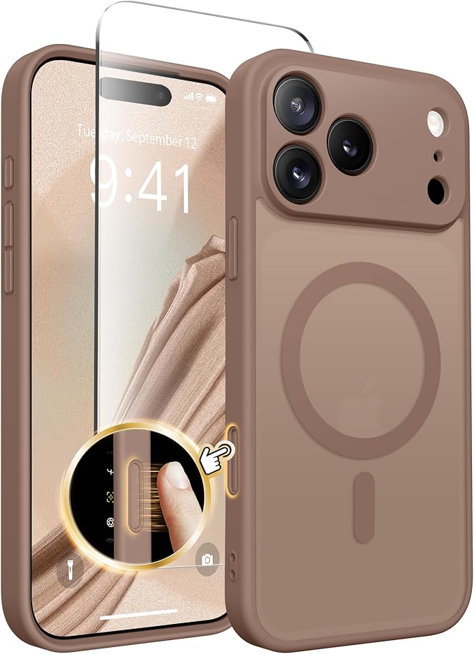 CAPRARO Magnetic for iPhone 17 Pro Case, Upgraded [Full Camera Protection] [Compatible with MagSafe] Protective Translucent Matte Women Girl Phone Case Cover, Brown