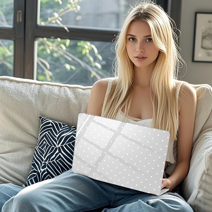 Compatible with MacBook Pro 16 inch Case M5 M4 M3 M2 M1 Pro/Max 2026-2021 A3429 A3428 A3403 A3186 A2991 A2780 A2485, Cute White Polka Dot Protective Hard Shell Clear Cover