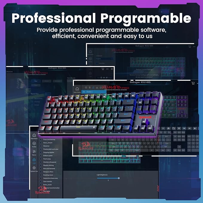 Redragon Wireless Gaming Keyboard, BT/2.4Ghz Tri-Mode Mechanical Keyboard, buit-in Battery, Programmable 87 Keys TKL, LED Rainbow Backlit - K552-KRS
