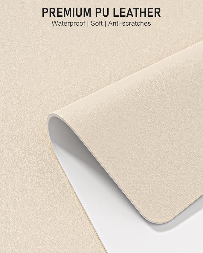 Desk Pad, 30" x 14" PU Leather Non-Slip Desk Mat Large Mouse Pad for Desktop, Waterproof Laptop Computer Writing Mat for Office, Home, Work, Gaming, Beige