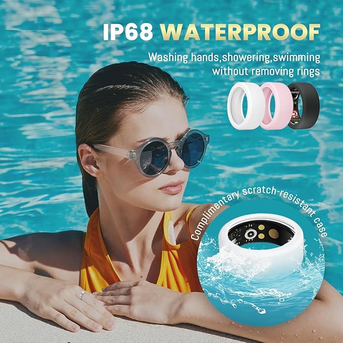 Smart Ring for Women Men, Health Tracker with Heart Rate/Blood Oxygen/Blood Pressure/Sleep Monitor/Step Counting, IP68 Waterproof Fitness Ring, No App Fees for iPhone & Android (Black, 14#)
