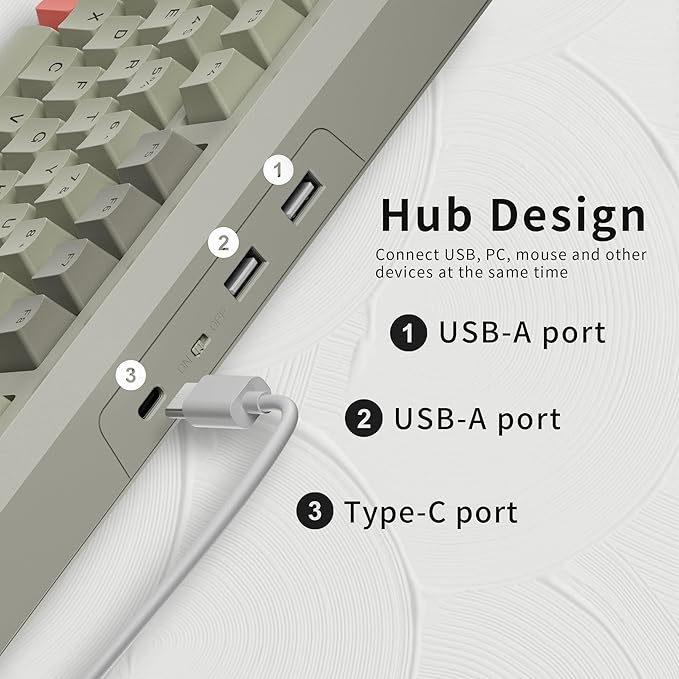 OHY XVX Wired 75% Retro Gaming Keyboard with 2 HUB Ports, M87 Pro Mechanical Keyboard with Customizable Switches, Compact Gamer RGB - Grey