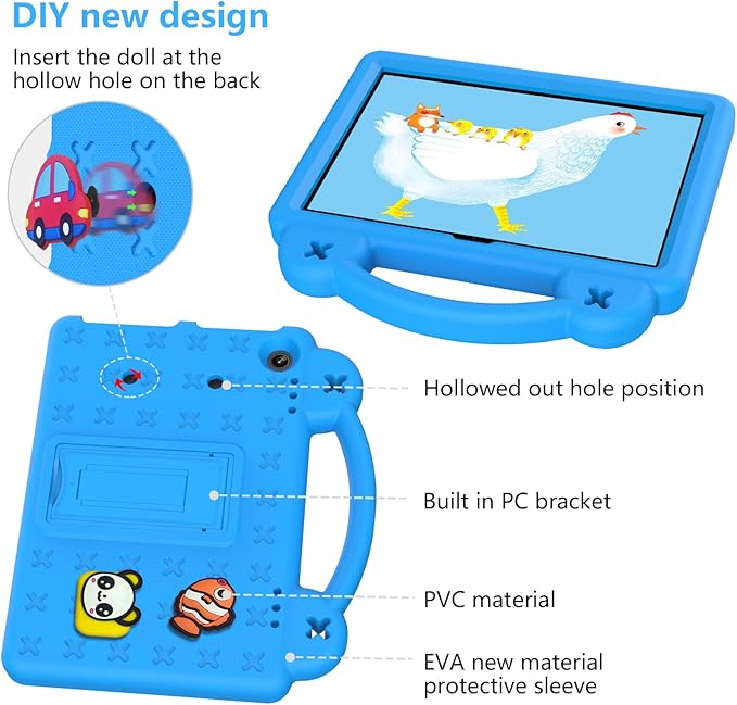 AKABEILA Compatible with Amazon Fire HD 8/HD 8 Plus (2020/2022)/Fire HD 8 2024 Tablet Case, Kids Friendly Universal Lightweight Shockproof Protective Case with Shoulder Strap & Stand Handle Sky Blue