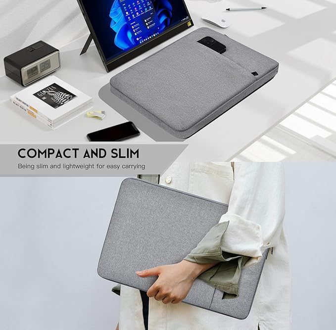 Portable Monitor Sleeve 18.5 inch, Padded Shockproof Carrying Case Compatible with Most 18.5-in Portable Display Monitors, Water-Resistant Monitor Bag Cover with Accessory Pocket Bag -Gray