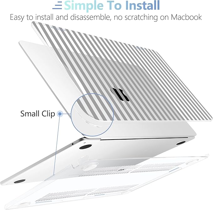 MEEgoodo Case for M5/M4/M3/M2 MacBook Air 15 inch Case 2026 2025 2024 2023, Laptop Shell Fit Model (A3448/A3241/A3114/A2941) for MacBook Air 15.3-inch, Gray Stripes