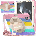 BRAECNstock Kids Case for iPad Air 11 inch (M4/M3/M2)/ Air 5th/4th Gen 10.9"/ Pro 11 inch 4th/3rd/2nd/1st Gen, Shockproof with Screen Protector, Pencil Holder, Rotating Hand Strap+Stand, Colorful Pink