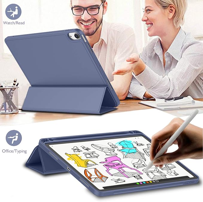 iMieet iPad Air 11 Inch Case M4/M3/M2(2026/2025/2024), iPad Air 5th/4th Generation Case 2022/2020 10.9 Inch with Pencil Holder,Trifold Stand Smart Case with Soft TPU Back(Purple)