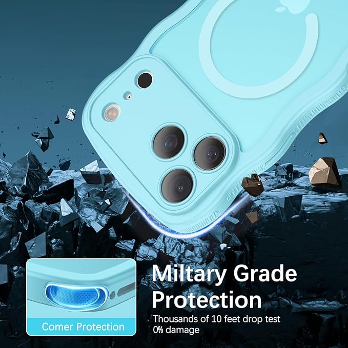 BENTOBEN Magnetic for iPhone 17 Pro Max Case, Cute Wavy [Full Camera Protection][Compatible with MagSafe] Matte Anti-Slip Bumper Women Girls Boys Protective Cover for 17 ProMax 6.9" 2025, Sky Blue