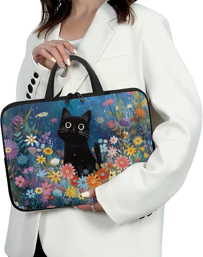 Art Cat Shockproof Portable Laptop Sleeve Case 13 Inch for Men and Women Neoprene Cover Soft Carrying Travel Case Fit Dell Lenovo Toshiba HP Chromebook (Whimsical Floral)