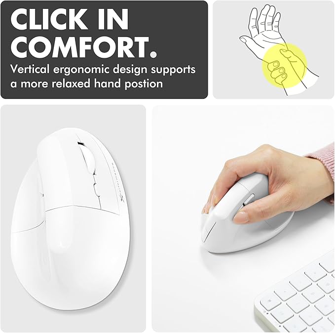 X9 Performance Wireless Vertical Ergonomic Mouse - (BT + 2.4Ghz) - Click in Comfort - Up to 4000 DPI, 6 Button, Rechargeable - Bluetooth Ergonomic Vertical Mouse Wireless - for Mac and PC - White