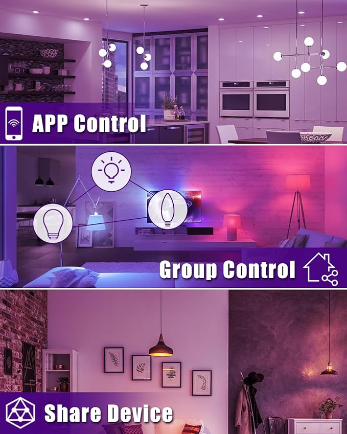 Avatar Controls 4 Pack E12 Smart LED Light Bulb, 5W Alexa Small Base Candelabra Bulbs, Wi-Fi Ceiling Fan Bulbs Color Changing Timer Music Sync, 2700-6500K