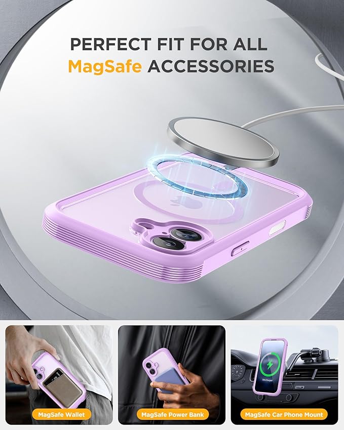 Miracase for iPhone 17 Case 6.3'', Full-Body Military Grade Drop Protection Outdoor Phone case with Built-in Glass Screen &Camera Control,Easy Installation,No Gap,Compatible with MagSafe, Light Purple
