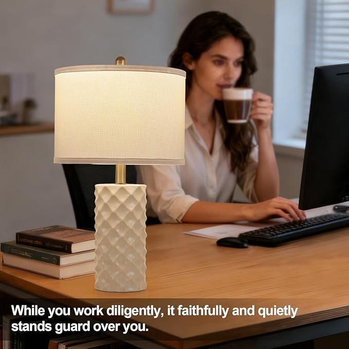 Gentle Beige & Star Diamond Ceramic Table Lamps (Set of 2) - 23" Luxe Modern Bedside Lamps for Nightstand,bedrooms, Living Rooms, or entryways & Rotary Switch,No Bulbs