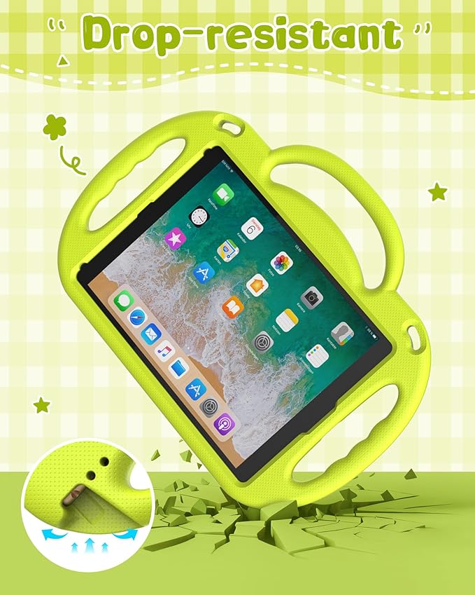Kids Case for iPad 5th/6th Generation (9.7 inch, 2017/2018) & iPad Air 1/2 9.7" & Pro 9.7, Durable Shockproof Lightweight Kids Cover with Shoulder Strap/Handle/Kickstand, Light Yellow