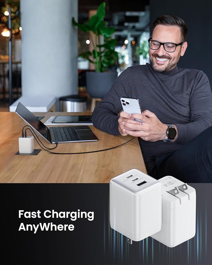 wegear 100W USB C Wall Charger, 3-Port PPS PD 3.0 Compact Foldable Wall Charger Block, Fast Power Adapter for MacBook Pro/Air, Dell XPS, iPad Pro, iPhone 17/16/15, Galaxy S25/S24, (White)