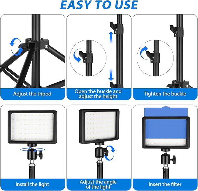 LED Photo Video Light 2-Pack, Ci-Fotto Dimmable 5600K USB LED Continuous Light Photography Light with Tripods and Color Filters for Photo Studios, YouTube, TikTok, Video Recording, Game Streaming