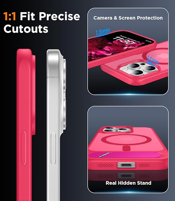 Magnetic Compatible with iPhone 15 Pro Max Case, [Built-in Invisible Kickstand][Compatible with MagSafe][Military Grade Shockproof] Slim Translucent Matte Phone Case for iPhone 15 Pro Max 6.7"