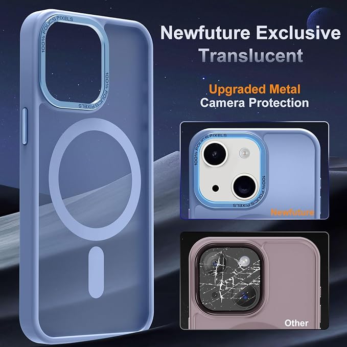 Newfuture Magnetic for iPhone 15 Case [Compatible with Magsafe] [Military Grade Drop Protection] Translucent Matte Anti-Fingerprint Shockproof Phone Case for iPhone 15 6.1 inch, Light Blue