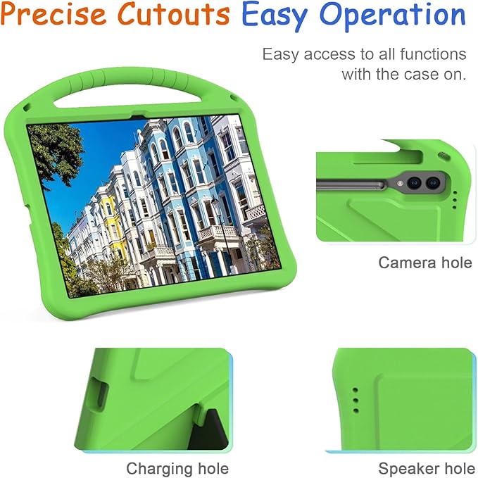 Kids Case for Samsung Galaxy Tab S10 Ultra/S9 S8 Ultra 14.6-inch Tablet, Techcircle Light Weight Shock Proof EVA Foam Handle Rugged Stand Protective Cover, Green