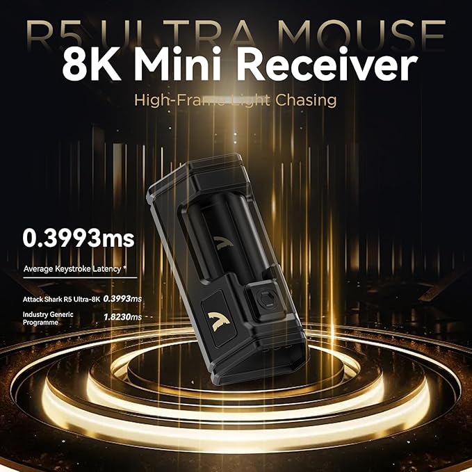 ATTACK SHARK R5 Ultra Carbon Fiber Wireless Gaming Mouse,39g Superlight Hollowed-Out,PAW3950MAX Optical Sensor Nordic 52840 MCU 8K Polling 42K DPI,Tri-Mode Programmable Mice with Coiled Cable-Black