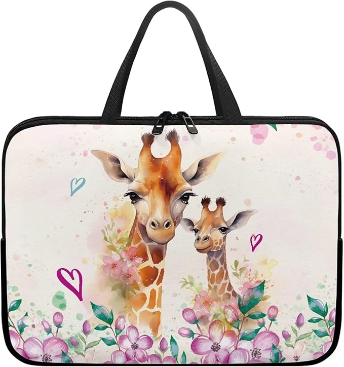 13 Inch Giraffe Flowers Laptop Sleeve, Laptop Cover Computer Bag Tablet Carrying Case with Handle, Zipper Tote Bags Notebook Sleeves Handbag Messenger Briefcase for Men Women