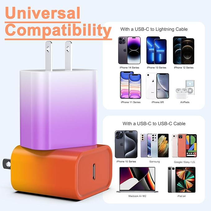 2Pack USB C Charger Block 20W, iGENJUN USB-C Power Adapter - Phone Charger with Fast Charging Capability, Type C Wall Charger for Phone 17/17 Plus/16 Pro Max/15 Series, Galaxy, Pixel, Pad