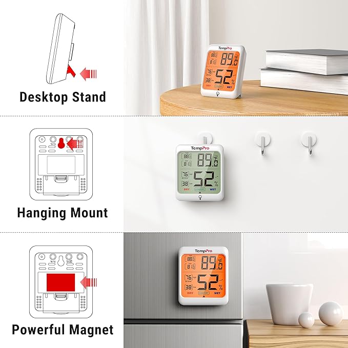 TempPro TP53 Digital Hygrometer Indoor Thermometer for Home, Temperature Humidity Sensor with Comfort Indicator & Max Min Records, Backlit Display Room Thermometer Humidity Meter(Previously ThermoPro)
