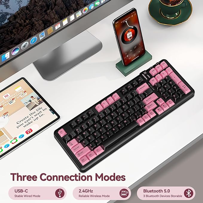 AUSDOM 98Pro Wireless Mechanical Keyboard, Tri-Mode BT/2.4GHz/USB-C Hot Swappable Custom Gaming Keyboard with Backlit, Gasket Structure, Linear Switches for Windows/Mac/PC (Clicky Sound)