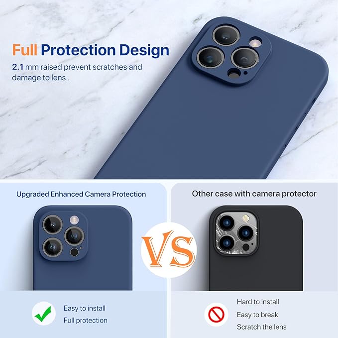 Miracase Designed for iPhone 14 Pro Case with Screen Protector, [Upgraded Camera Protection], Shockproof Liquid Silicone Rubber Phone Case Cover for 14 Pro 6.1 inch, Dark Blue
