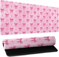 Pink Bows Mouse Pad Extended Large 35.4x15.7in Coquette Kawaii Desk Mat Preppy Trendy Computer Large Mousepad Non-Slip Rubber Base Stitched Edge Gaming Mousepad PC Computer Desk Pad for Work Desktop