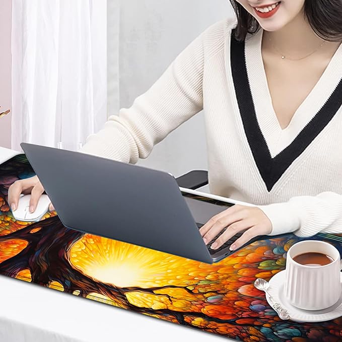 Large Mouse Pad, 31.5 x 11.8in Extended Gaming Mouse Pad with Stitched Edges,XXL Mousepad Protector Non Slip Rubber Base for Office Home Writing Mat, Colorful Tree of Life + Elephant Pattern Desk Mat