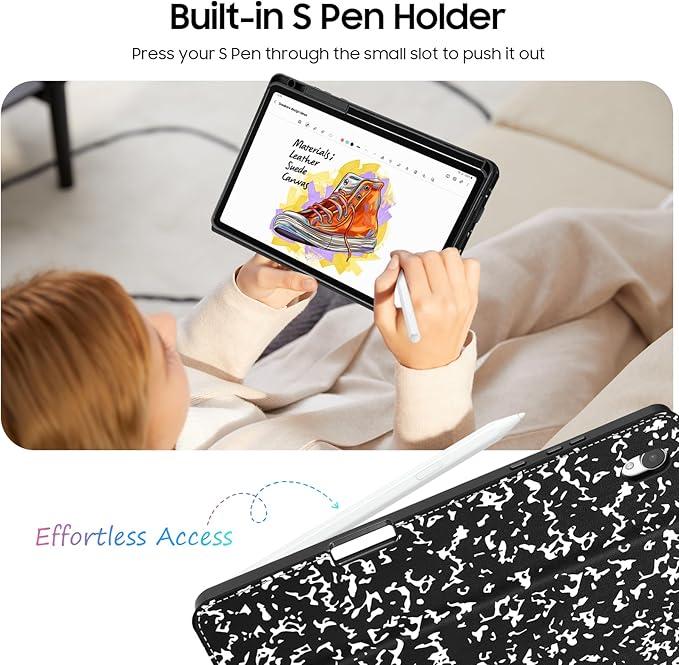 Fintie Case for Samsung Galaxy Tab S11 5G 11 Inch 2025 Model (SM-X730/X736B) with S Pen Holder, Multi-Angle Viewing Soft TPU Back Cover with Pocket, Auto Wake/Sleep, Composition Book