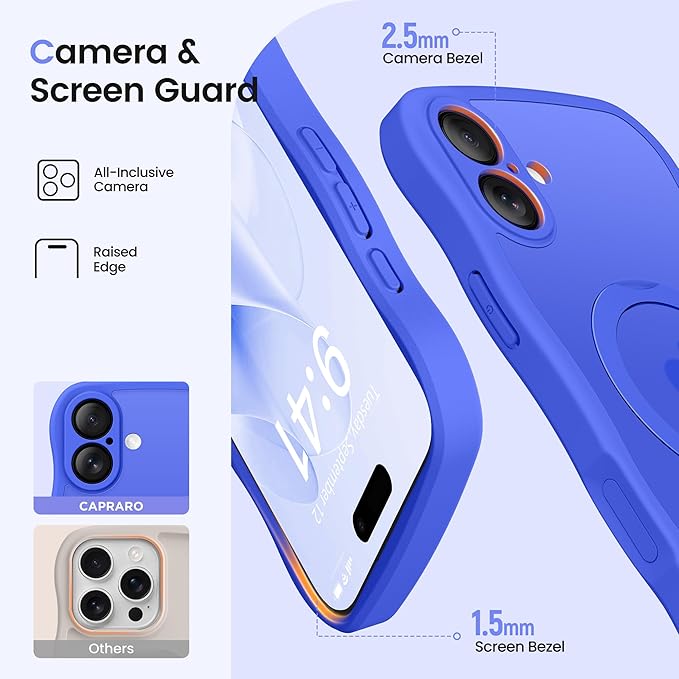 CAPRARO for iPhone 16 Plus Case with 360° Spin Magnetic Stand for Women, [Compatible with MagSafe] [Full Camera Protection] Cute Wave Translucent Matte Case for iPhone 16 Plus, Ultramarine