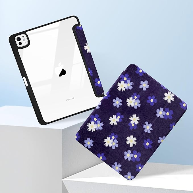 MrARTIST for for iPad Pro 11 Inch Case (M5/M4) 2025/2024 6th/5th Generation Case Cute for Women Girls Girly Kawaii Aesthetic Design for Apple Tablet Cover with Pencil Holder, White Flowers