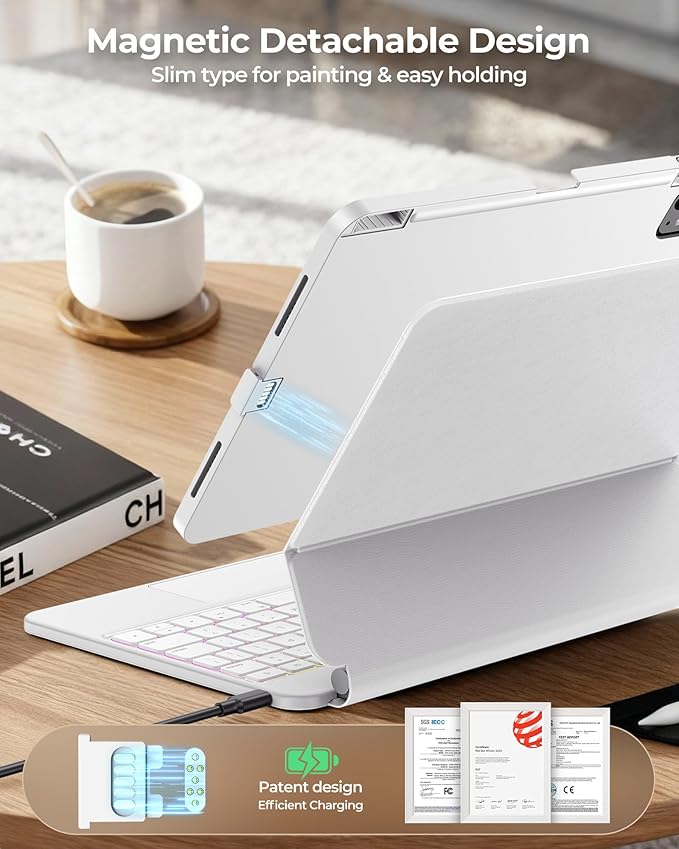 SIBEITU Keyboard Case for iPad 11th Gen (A16 2025) & 10th Gen 10.9" (2022), Floating Magnetic Stand with Removable Protective Case, Precision Trackpad, Backlit Keyboard, Smart Contact Connector, White