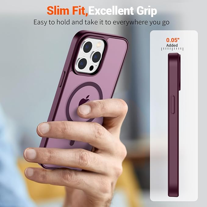 SUPFINE Magnetic for iPhone 12 Pro Max Case (Compatible with MagSafe) (Military Grade Drop Protection) Slim Translucent Matte Shockproof with Anti-Fingerprint Phone Case,Wine Red